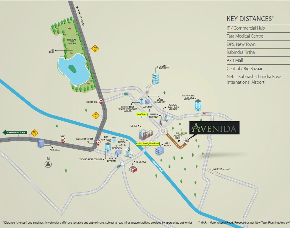 Tata Avenida location map New Town Kolkata Rajarhat connectivity
